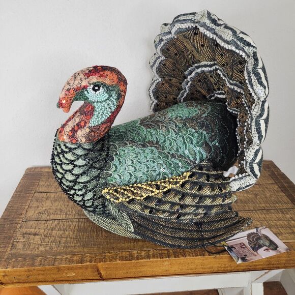 2024 John Derian Target Thanksgiving Turkey Beaded Sequins Fall Pillow Plush 16" - Picture 1 of 16